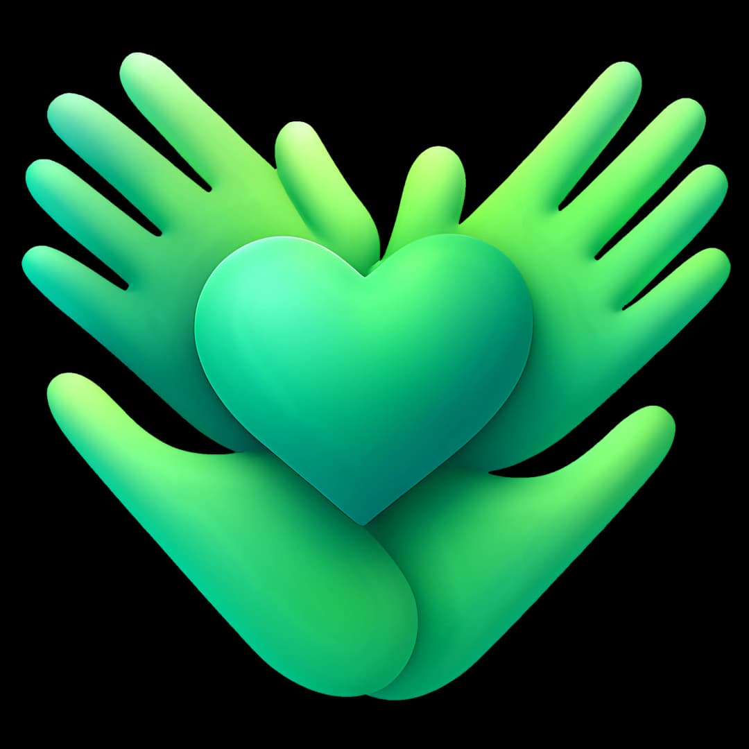 Sigla Civicom - Mâini ridicate ținând o inimă verde